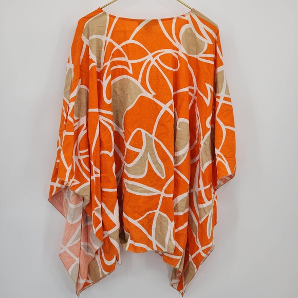 Ashley Stewart Orange Tan Abstract Linen Blend Tunic Top Flowy Plus Size 18/20 - Picture 4 of 5